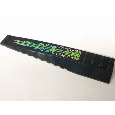 black wedge 16 x 4 triple curved with reinforcements with iridescent mirrored circuitry pattern sticker - set 7644