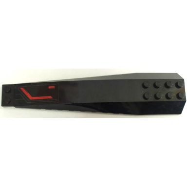 black wedge 16 x 4 triple curved with reinforcements with red stripes and bent dark bluish gray lines pattern model left side sticker - set 76087