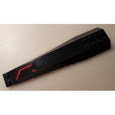 black wedge 16 x 4 triple curved with reinforcements with red stripes and bent dark bluish gray lines pattern model right side sticker - set 76087