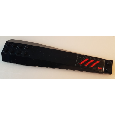 black wedge 16 x 4 triple curved with reinforcements with red diagonal stripes and bent dark bluish gray lines pattern model right side sticker - set 76087