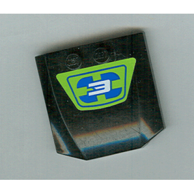 black wedge 4 x 4 x 2 3 triple curved with number 3 on blue and lime pattern sticker - set 8663