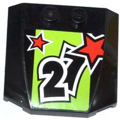black wedge 4 x 4 x 2 3 triple curved with 2 red stars and 27 on lime background pattern sticker - set 60055