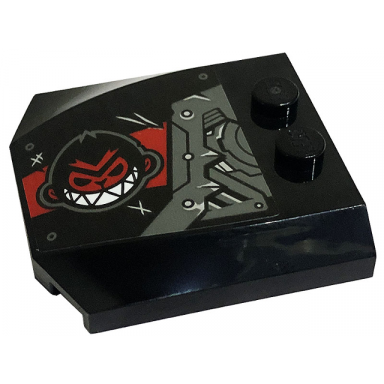 black wedge 4 x 4 x 2 3 triple curved with dark bluish gray and red armor plates rivets monkey head and scratches pattern model left side sticker - set 80034