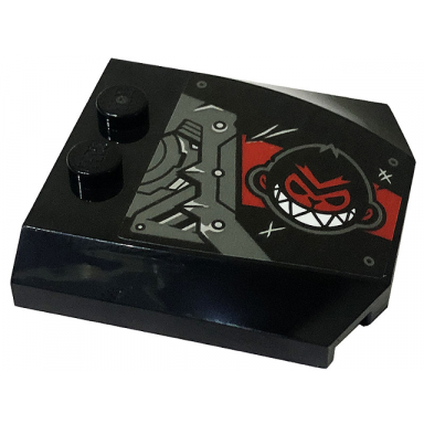 black wedge 4 x 4 x 2 3 triple curved with dark bluish gray and red armor plates rivets monkey head and scratches pattern model right side sticker - set 80034