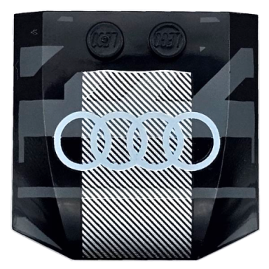 black wedge 4 x 4 x 2 3 triple curved with white audi logo on dark bluish gray and silver stripes pattern