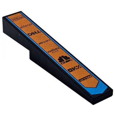 black slope 10 6 x 1 with orange and dark azure pointed stripe and hilton alteryx dell vmware webex cnbc okx and pirelli logos pattern