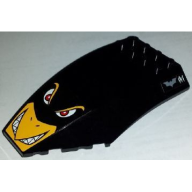 black windscreen 10 x 6 x 2 curved with angry penguin face bat logo and 4 tickmarks pattern stickers - set 7885