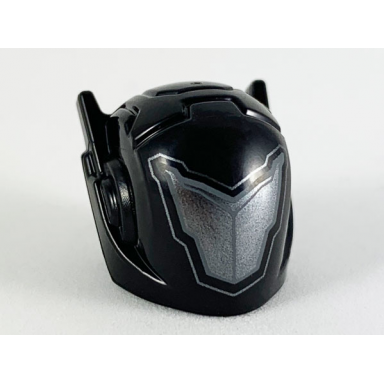 black minifigure headgear helmet with ear antennas with pearl dark gray v-shaped visor pattern