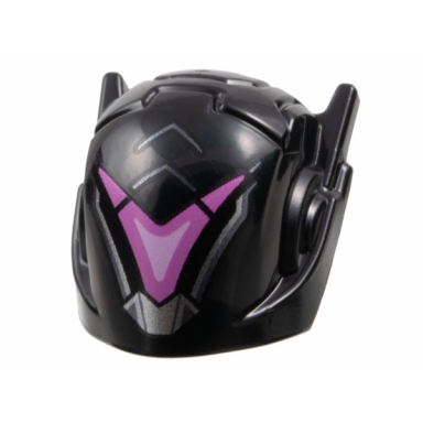 black minifigure headgear helmet with ear antennas with bright pink and dark pink v visor and silver and dark silver trim pattern