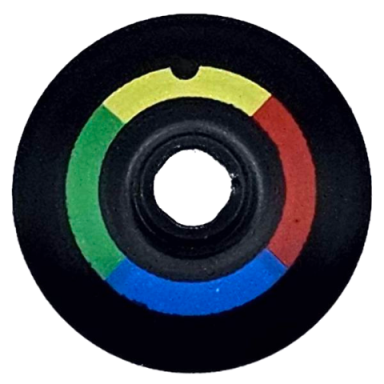 black dish 2 x 2 inverted radar with red yellow green and blue quarter arcs pattern