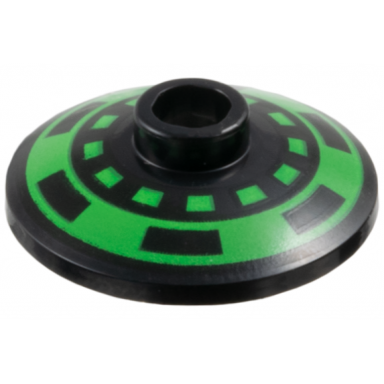 black dish 2 x 2 inverted radar with bright green dotted circle and thick outer ring with black dashes pattern