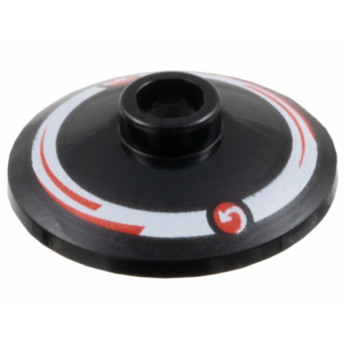 black dish 2 x 2 inverted radar with red circles with curved arrows moneygram logos and arcs on white ring pattern model left side