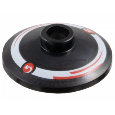 black dish 2 x 2 inverted radar with red circles with curved arrows moneygram logos and arcs on white ring pattern model right side
