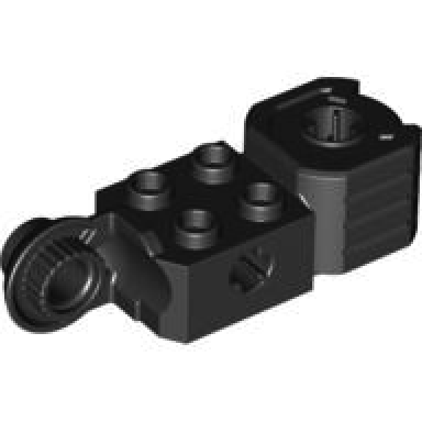 black technic brick modified 2 x 2 with axle hole rotation joint ball half vertical and fist