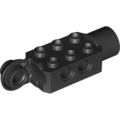 black technic brick modified 2 x 3 with pin holes rotation joint ball half vertical and rotation joint socket