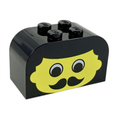 slope curved 4 x 2 x 2 double with 4 studs with yellow face with eyes and moustache pattern