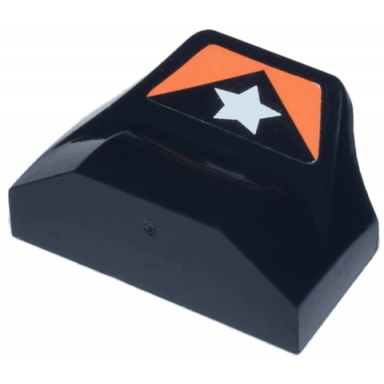 black slope curved 1 x 2 x 2 3 wing end with white star and orange pattern sticker - set 8661