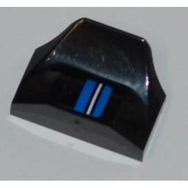 black slope curved 1 x 2 x 2 3 wing end with white stripe and 2 blue stripes pattern model left side sticker - set 8197