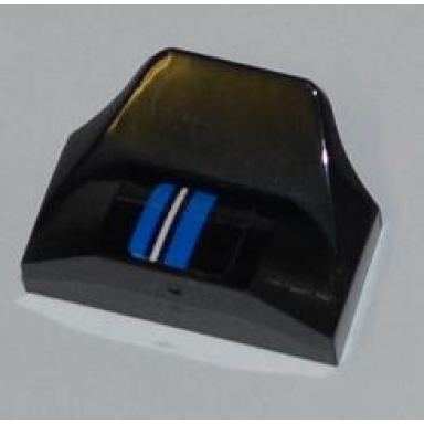 black slope curved 1 x 2 x 2 3 wing end with white stripe and 2 blue stripes pattern model right side sticker - set 8197
