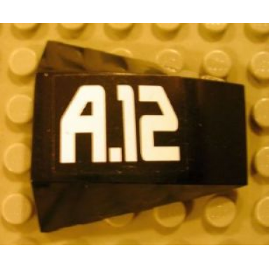 black wedge 4 x 4 triple curved no studs with white a.12 pattern sticker - set 8106