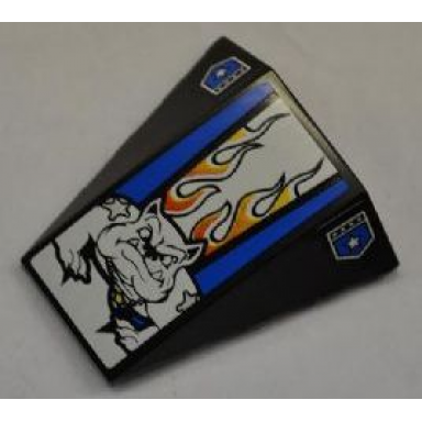 black wedge 4 x 4 triple curved no studs with bulldog orange flames and police white star badges pattern stickers - set 8221