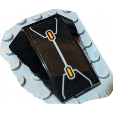 black wedge 4 x 4 triple curved no studs with two orange bars inside silver lines pattern sticker - set 70326