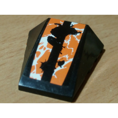 black wedge 4 x 4 triple curved no studs with black orange and white splatter pattern sticker - set 42007