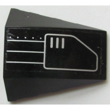 black wedge 4 x 4 triple curved no studs with silver 3 lines 5 dots and vent pattern model left side sticker - set 7709