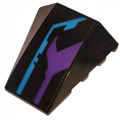 black wedge 4 x 4 triple curved no studs with dark purple and medium azure pattern model left side sticker - set 70642