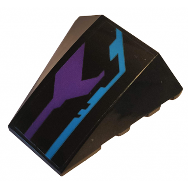 black wedge 4 x 4 triple curved no studs with dark purple and medium azure pattern model right side sticker - set 70642