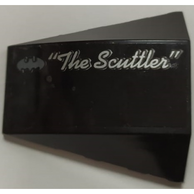 black wedge 4 x 4 triple curved no studs with batman logo silver script the scuttler pattern model left side sticker - set 70908