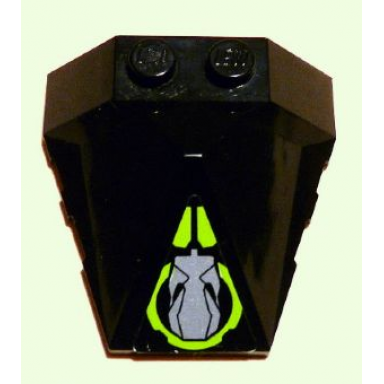 black wedge 4 x 4 x 1 1 3 pyramid center with lime circle and silver robot head pattern sticker - set 8104