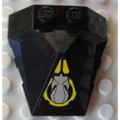 black wedge 4 x 4 x 1 1 3 pyramid center with yellow circle and silver robot head facing back pattern sticker - set 8105