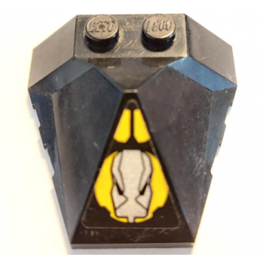 black wedge 4 x 4 x 1 1 3 pyramid center with yellow circle full and silver robot head facing out pattern sticker - set 8107