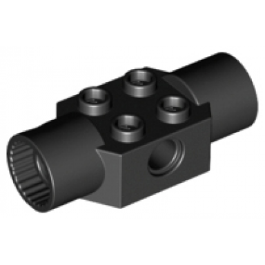 black technic brick modified 2 x 2 with pin hole and 2 rotation joint sockets