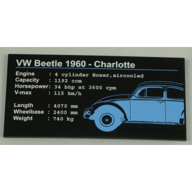 black tile 8 x 16 with bottom tubes on edges with vw beetle 1960 - charlotte and car specs pattern sticker - set 10187