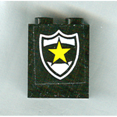 black panel 1 x 2 x 2 - solid studs with yellow star on black and white police badge pattern sticker - set 1786