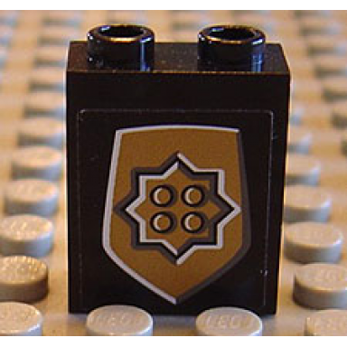 black panel 1 x 2 x 2 - hollow studs with gold world city police badge on black background pattern sticker - set 7035