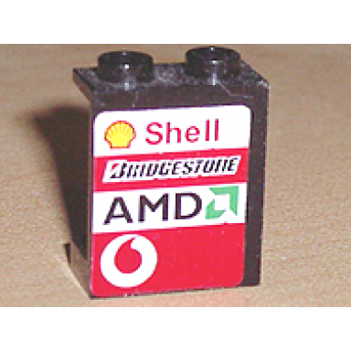 black panel 1 x 2 x 2 - hollow studs with shell bridgestone amd and vodafone logo on left pattern sticker - sets 8362 8375 8654