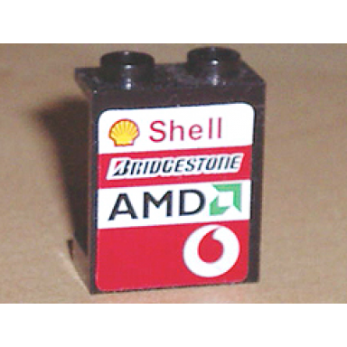 black panel 1 x 2 x 2 - hollow studs with shell bridgestone amd and vodafone logo on right pattern sticker - sets 8362 8375 8654