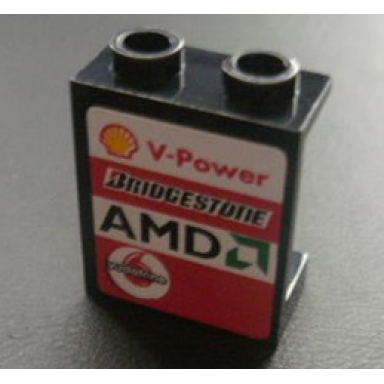 black panel 1 x 2 x 2 - hollow studs with shell amd and vodafone logo on left pattern sticker - sets 8672 8673