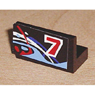 black panel 1 x 2 x 1 with number 7 on right and blue white and red swirls pattern sticker - set 8223
