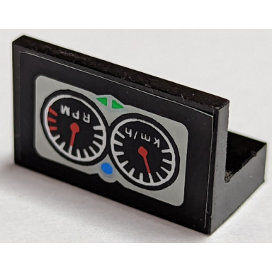black panel 1 x 2 x 1 with two gauges and km h and rpm pattern sticker - set 8422
