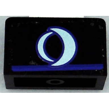 black panel 1 x 2 x 1 with metallic light blue eclipso logo crescents with dark purple outlines and line pattern sticker - set 41239