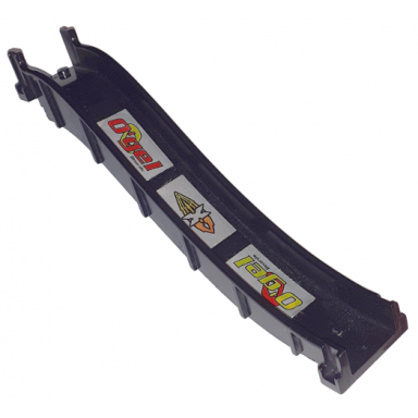 black fabuland slide with red ogel yellow ogel and island xtreme stunts logo pattern stickers - set 6738
