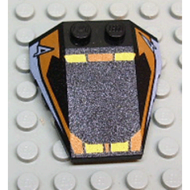 black wedge 4 x 4 triple with stud notches with orange window frame yellow stripes light blue 4 pattern