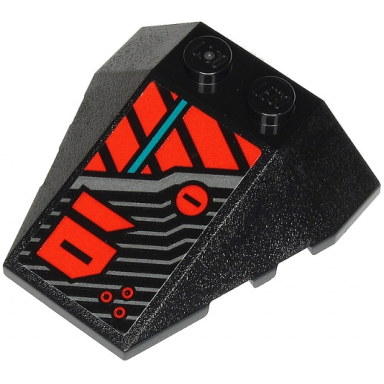 black wedge 4 x 4 triple with stud notches with red number 01 and red silver and dark turquoise stripes pattern model left side sticker - set 71713
