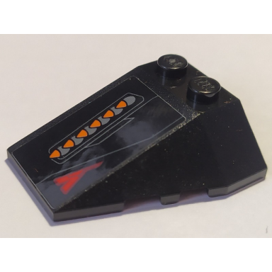 black wedge 4 x 4 triple with stud notches with dark bluish gray and orange bullets pattern model right side sticker - set 76087