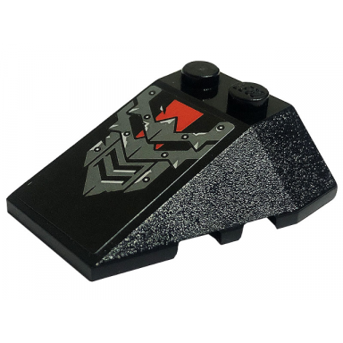 black wedge 4 x 4 triple with stud notches with dark bluish gray metal plates rivets and red stripe pattern sticker - set 80033
