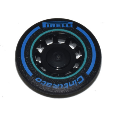 black wheel cover 10 spoke recessed with blue pirelli and cinturato logo dark turquoise circle pattern